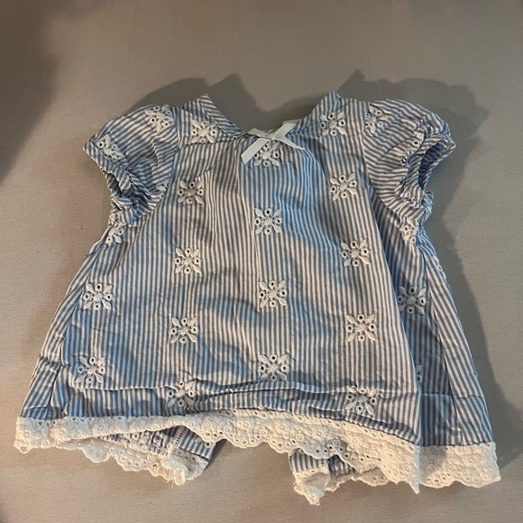 Little Me Blue and White Striped Blouse with Delicate Details - Picture 1 of 4